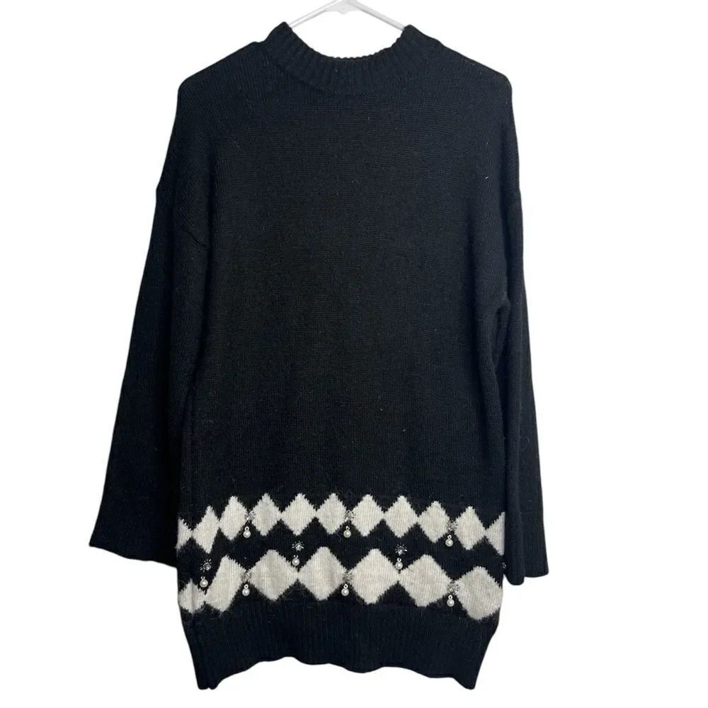 H&M Long Sleeve Crew Neck Sweater Dress Black and White Size XS